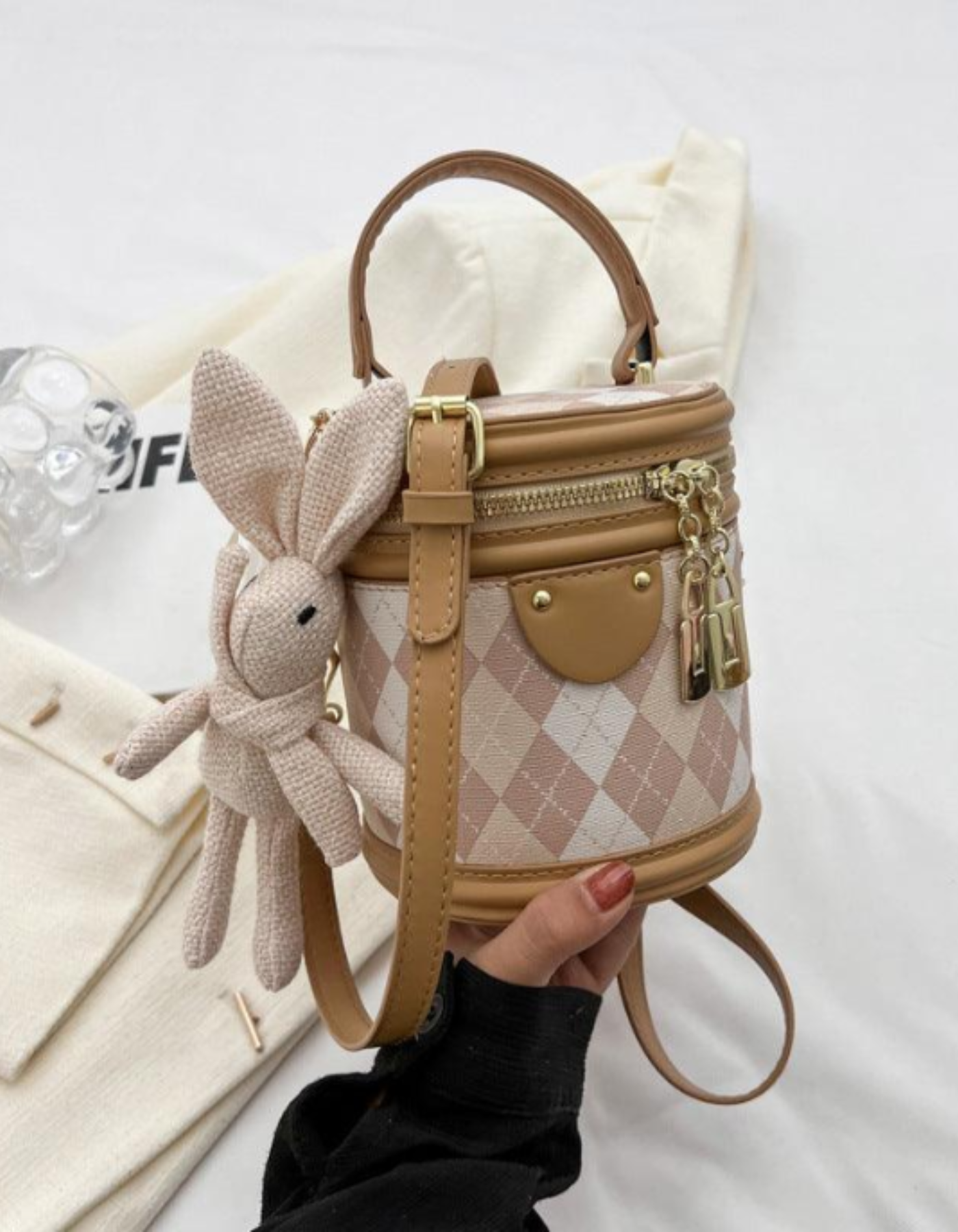 Minivière – Akcent w kształcie króliczka Argyle – Torba na ramię-15216455156037-Róża Kwiatowa