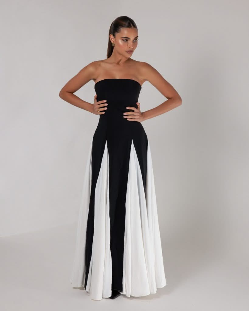 Noirelle – Monochromatyczna elegancja – Suknia maxi bez ramiączek-15222428270917-Róża Kwiatowa