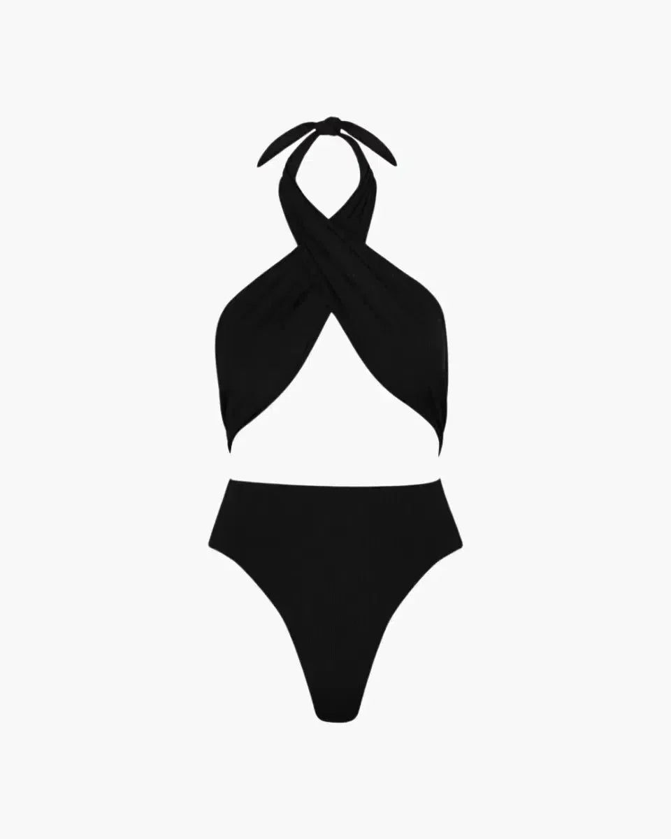 Xylia – Krzyżujący się przód – Czarny jednoczęściowy body-15216249569605-Róża Kwiatowa